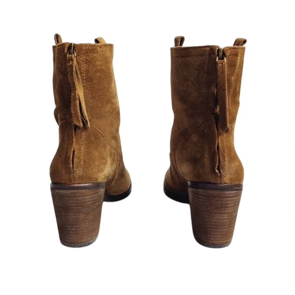 Sam Edelman Earthy Folk Boho Western Brown Suede Leather Ankle Boots